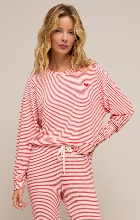 Bisous Stripe Longsleeve Top - Red