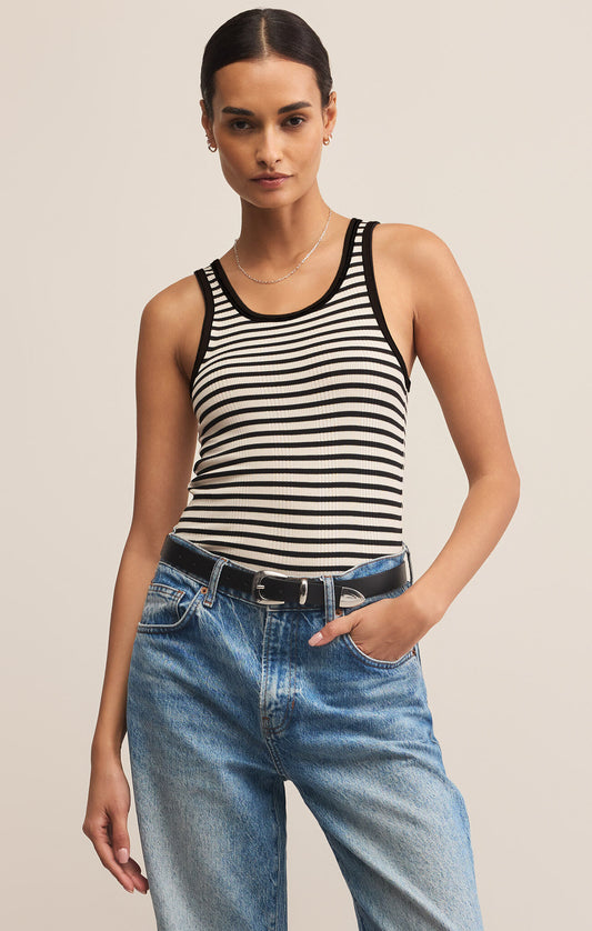 Classic Striped Scoop Tank - Black