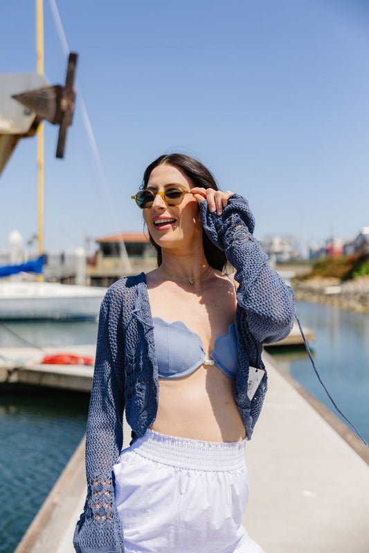 Tie Front Crochet Cardigan - Indigo