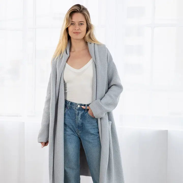 Cozy Oversized Two Pocket Coatigan - Platinum