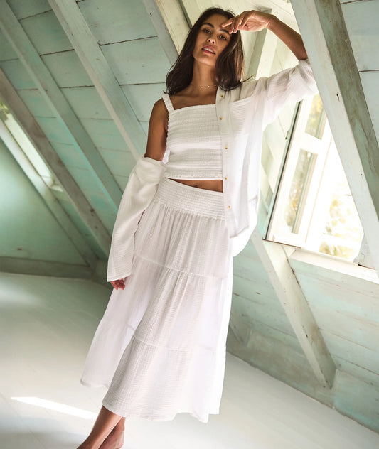 Corinne Double Cloth Maxi Skirt - White