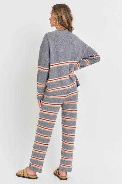 Cozy Striped Knit Pants - Heather Grey