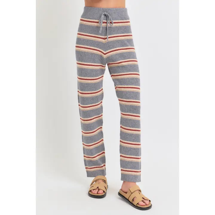 Cozy Striped Knit Pants - Heather Grey