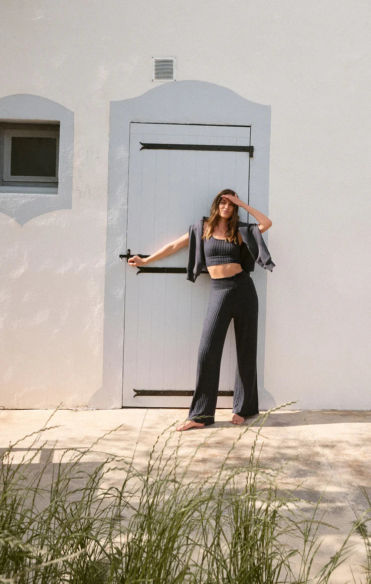 Dawn Smocked Rib Pant - Black Sand