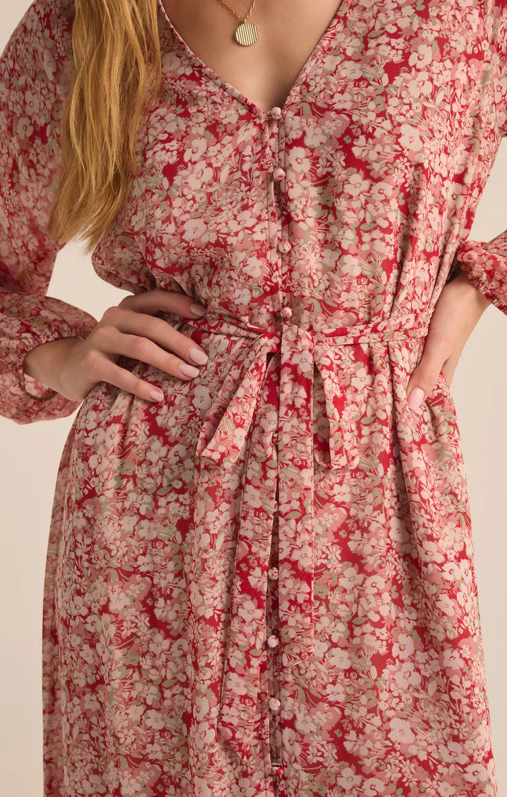 Della Floral Print Dress - Crimson Crush