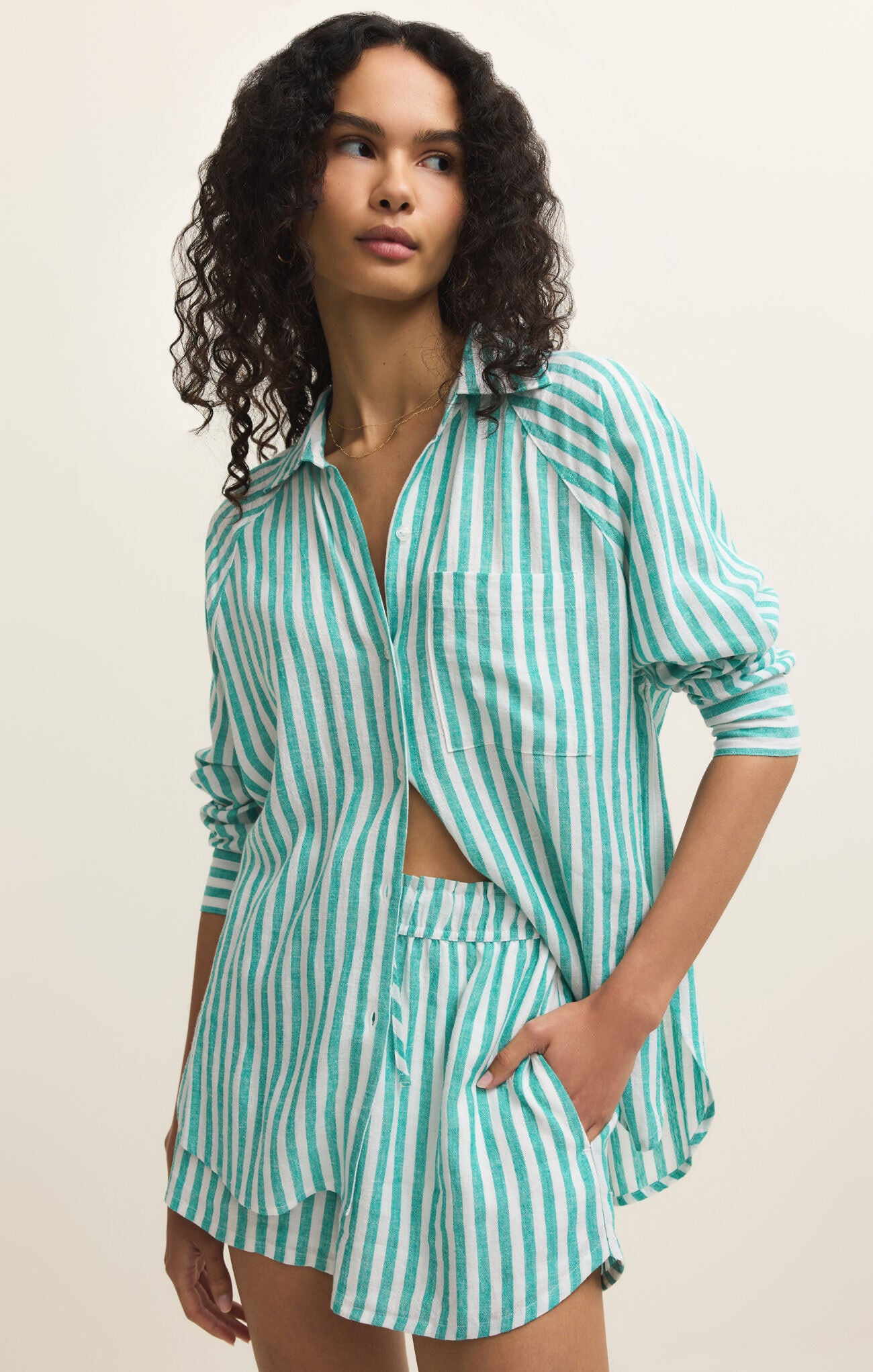 The Perfect Stripe Button Up- Green