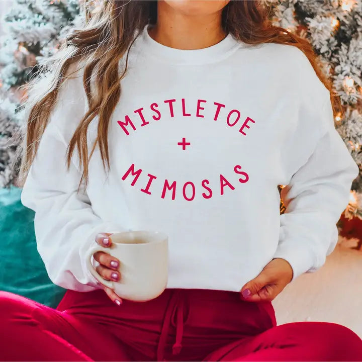 Mistletoe and Mimosas Christmas Sweatshirt - White