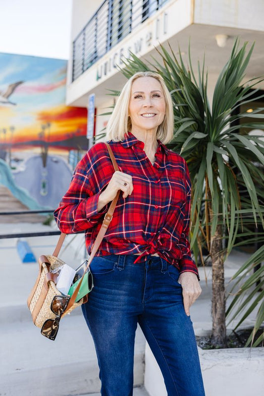 River Plaid Button Up - Haute Red