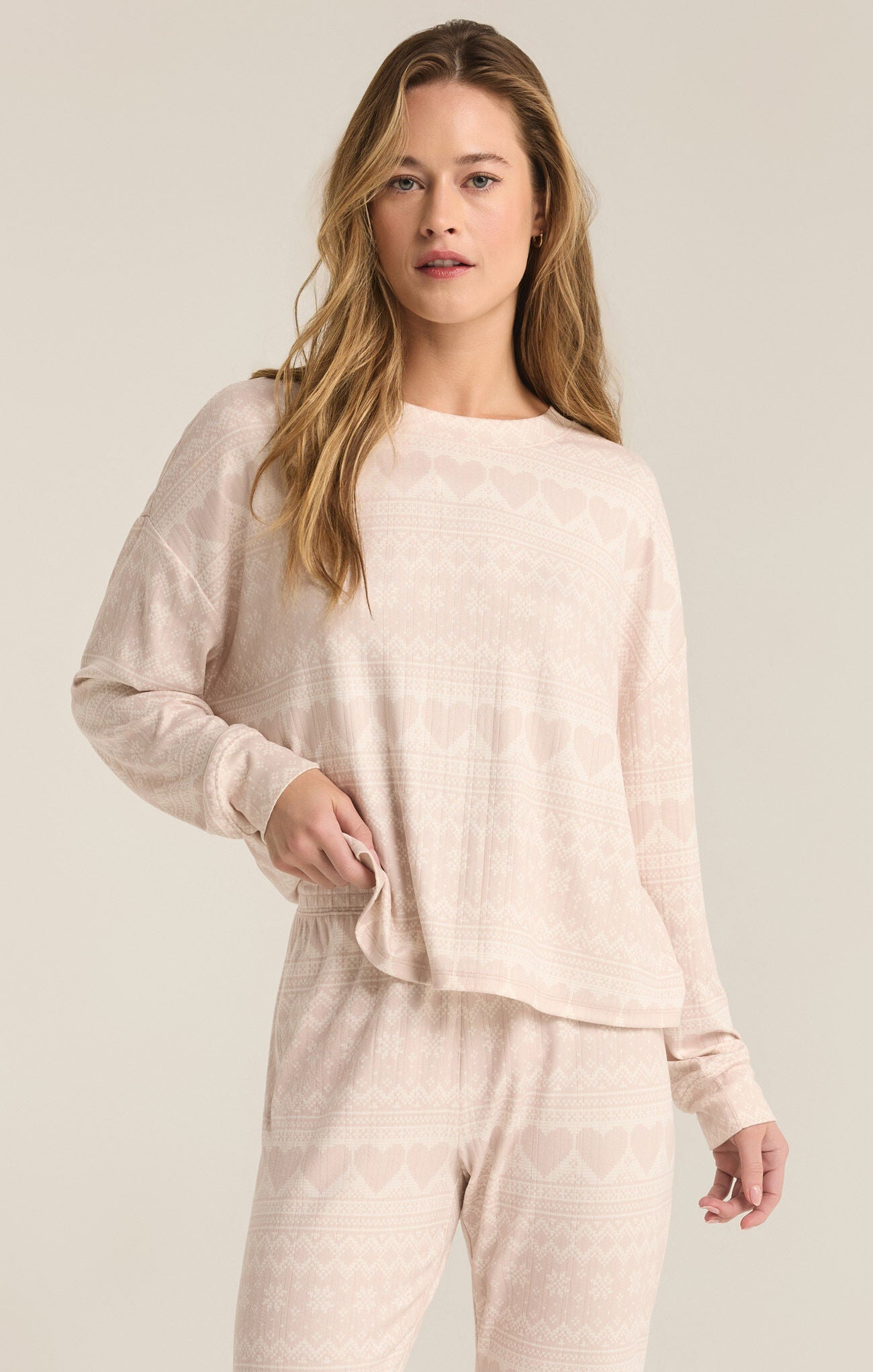 Fairisle Long Sleeve Top - Crystal Grey