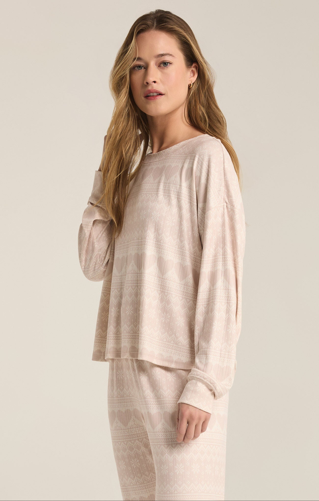 Fairisle Long Sleeve Top - Crystal Grey