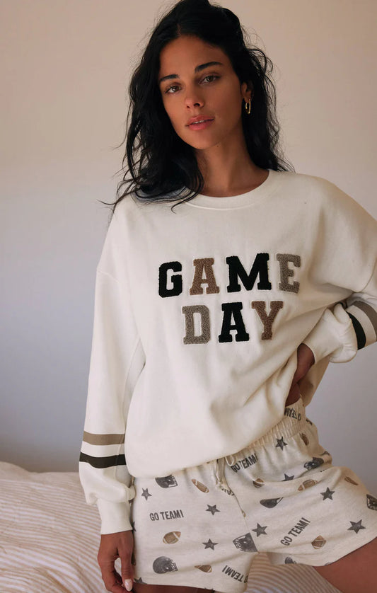Oversized Game Day Sweatshirt - Bone