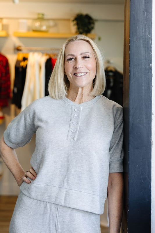 Puff Sleeve Henley - Grey