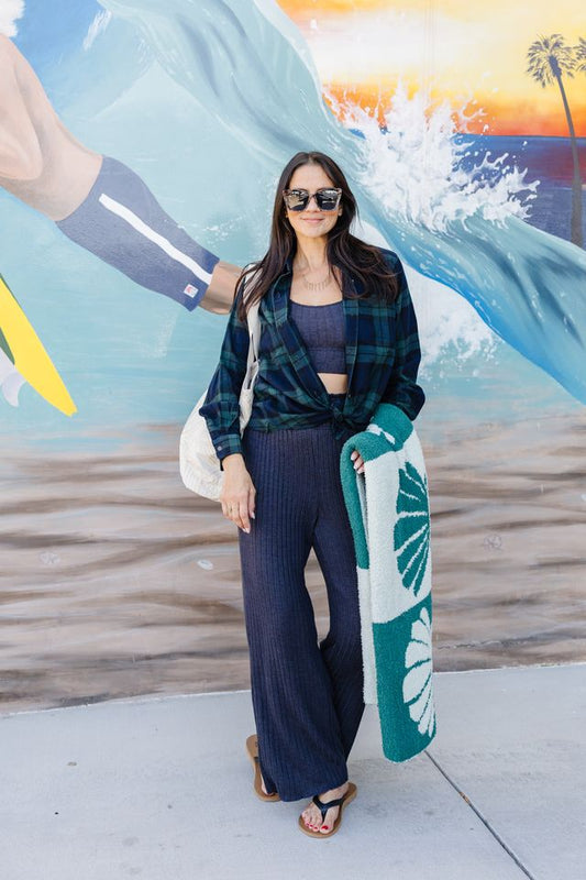 Dawn Smocked Rib Pant - Black Sand