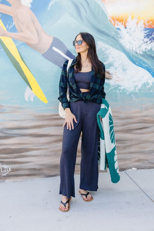 Zoe Rib Tank Bra - Black Sand