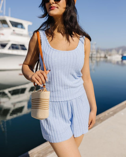 Double Scoop Rib Tank - Crystal Blue
