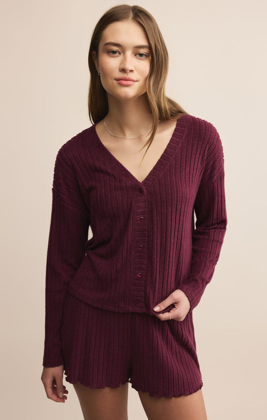 Mara Ribbed Crop Cardigan - Merlot