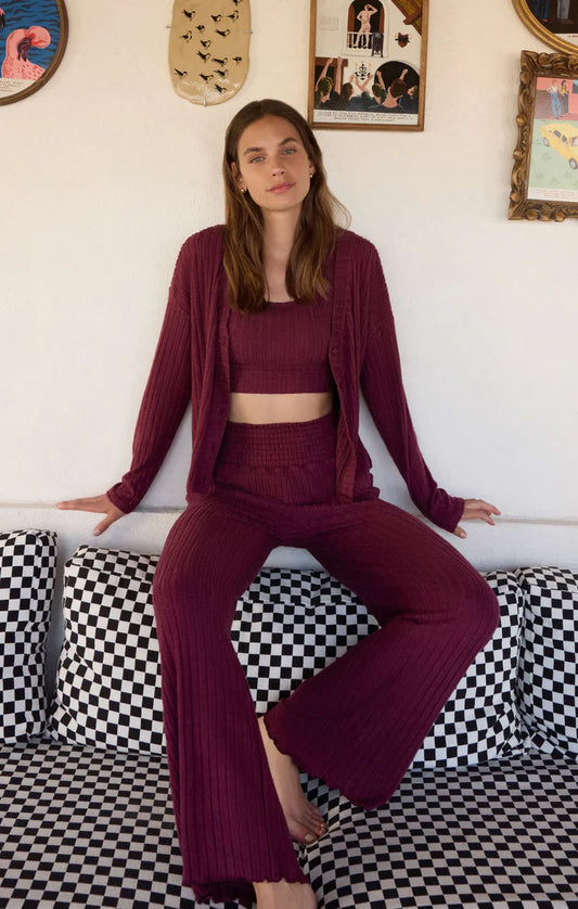 Mara Ribbed Crop Cardigan - Merlot
