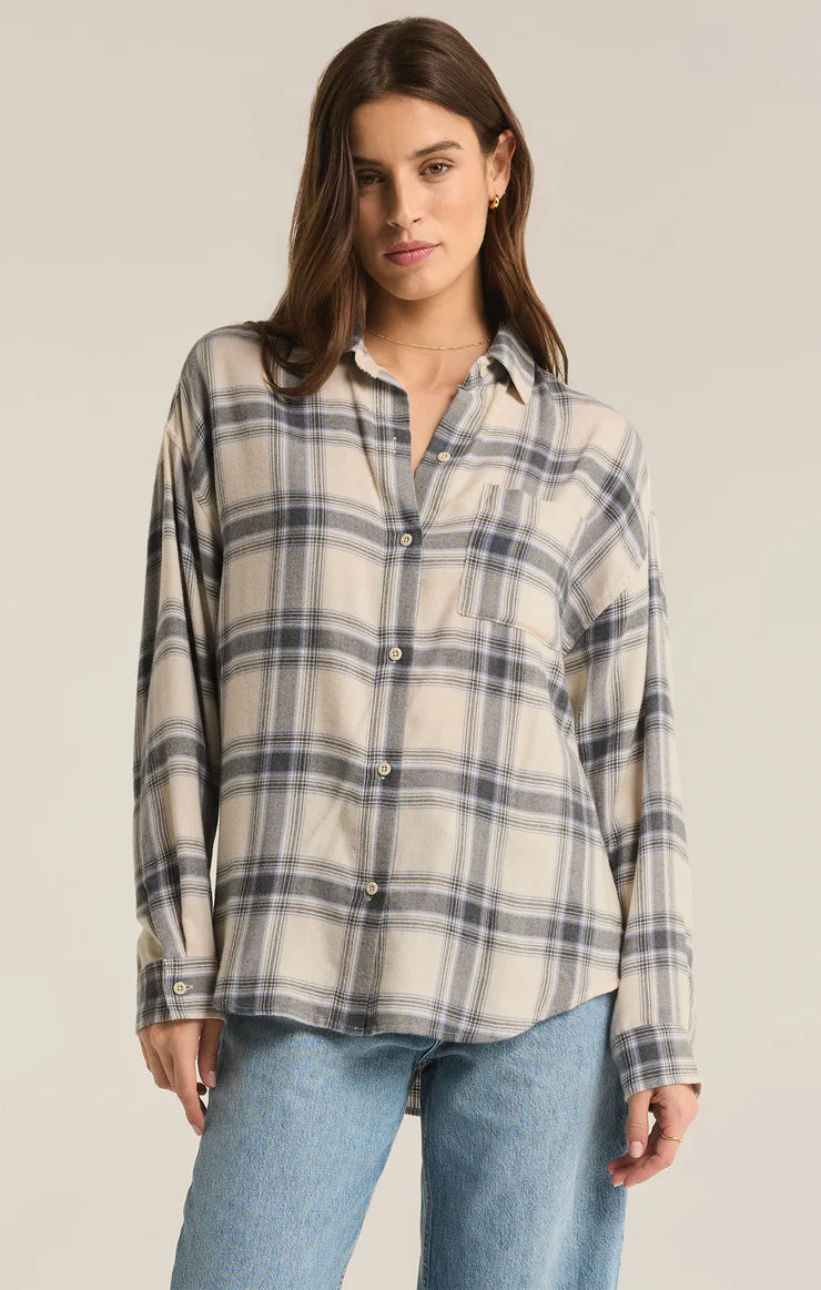 River Plaid Button Up - Thunder Cloud