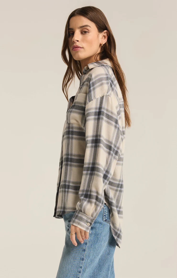 River Plaid Button Up - Thunder Cloud