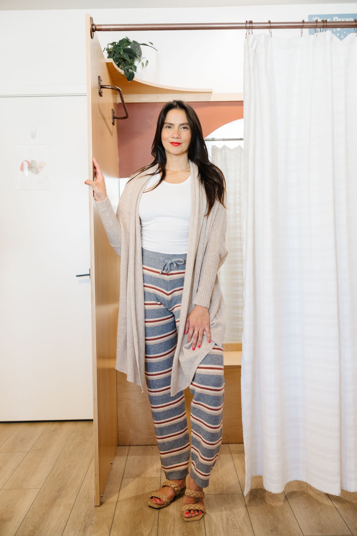 Cozy Striped Knit Pants - Heather Grey