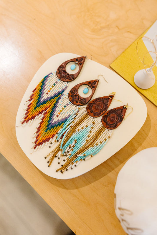 Beaded Leather Earrings