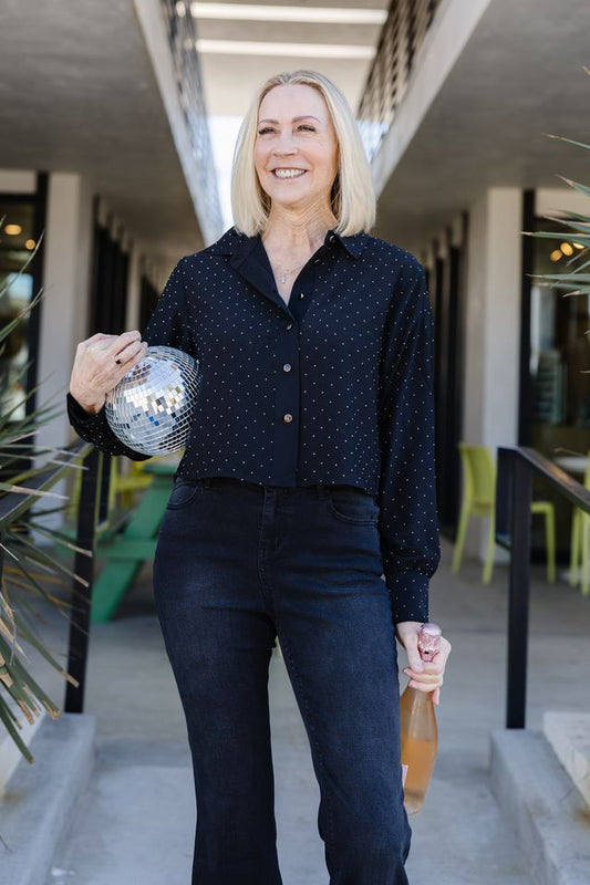 Lilith Rhinestone Top - Black