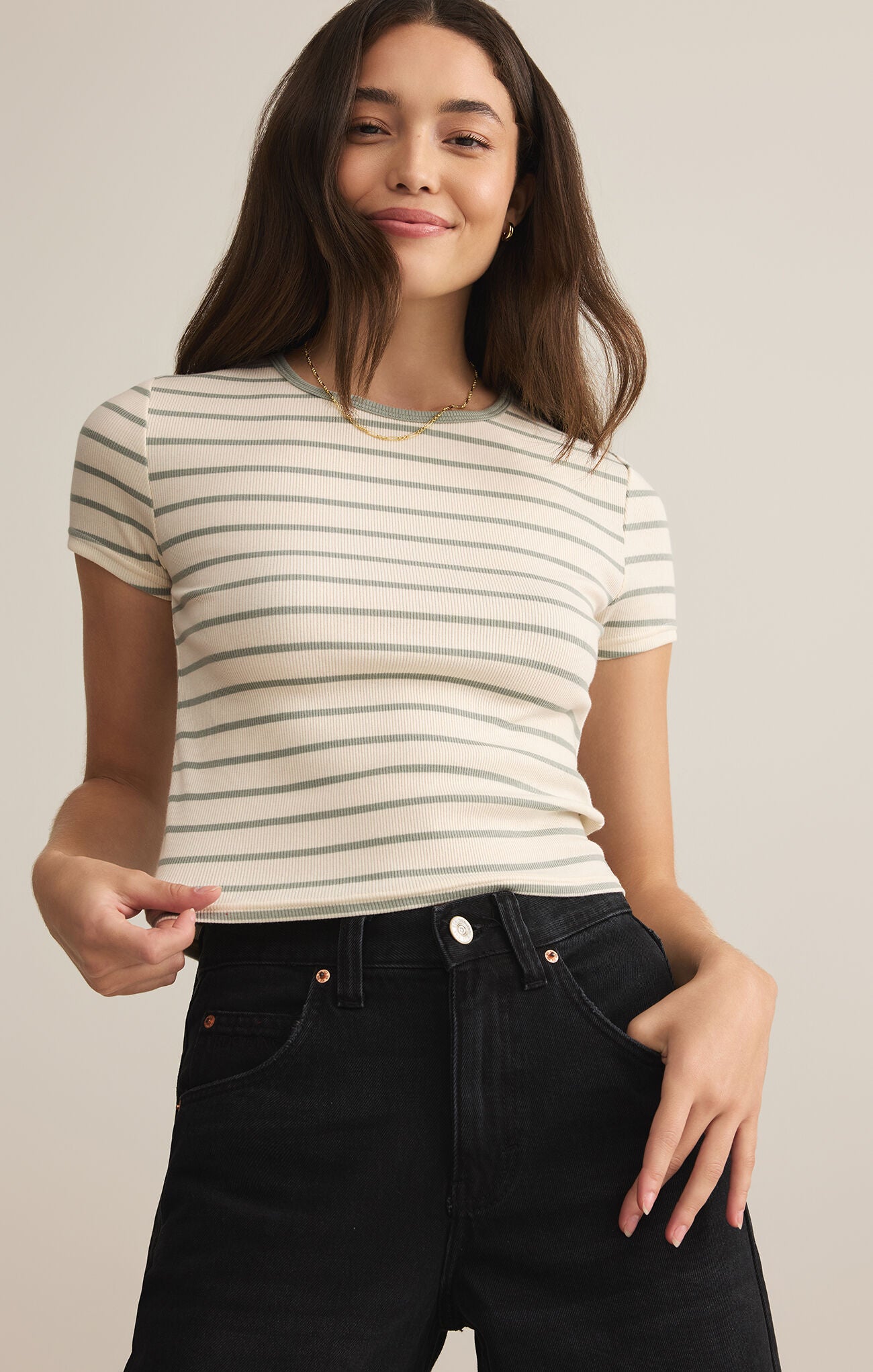 Saxton Striped Tee - Sage Green