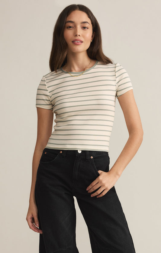 Saxton Striped Tee - Sage Green