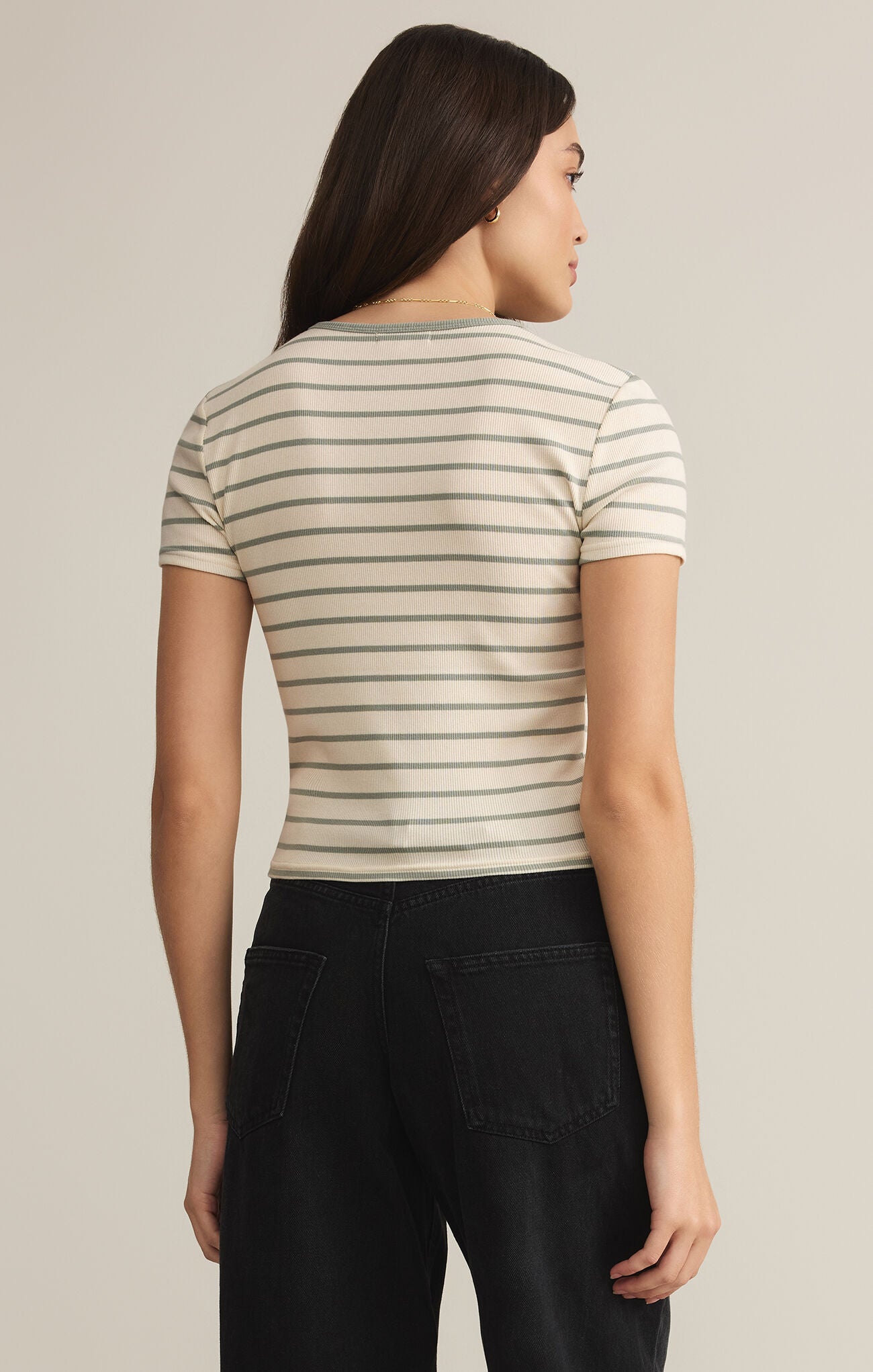 Saxton Striped Tee - Sage Green