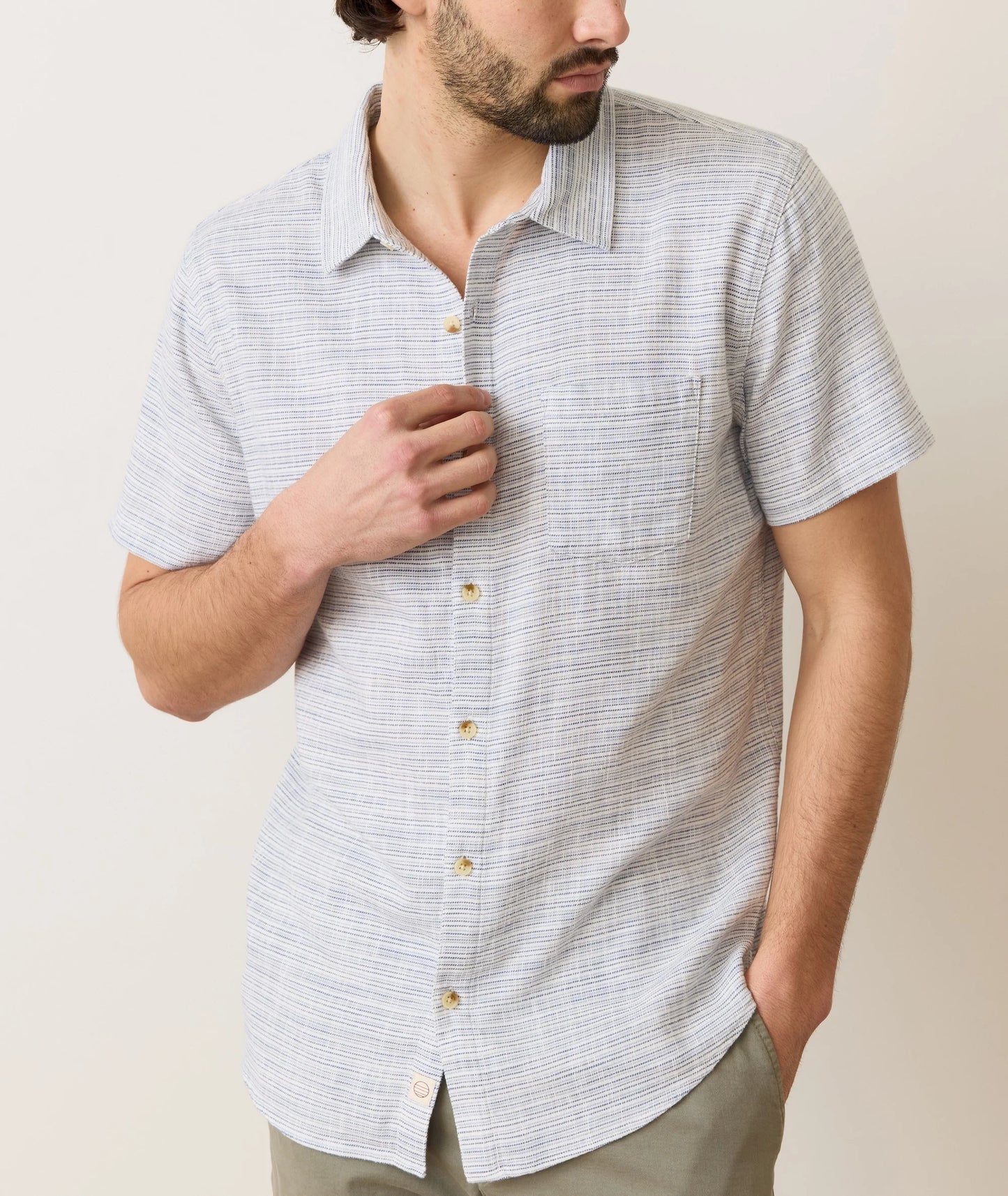 Classic Stretch Selvage Short Sleeve - Blue Mini Stripe