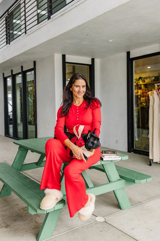 Holly Pointelle LS Top - Festive Red