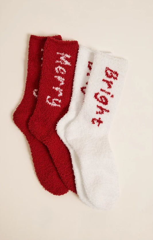 Bright And Merry Sock Two Pack - Haute Red and White