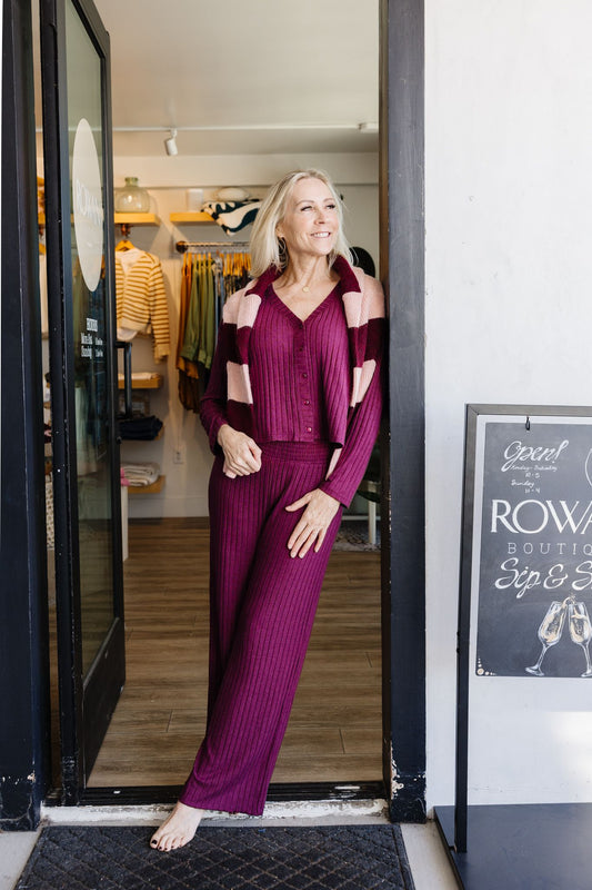 Dawn Smocked Rib Pant - Merlot
