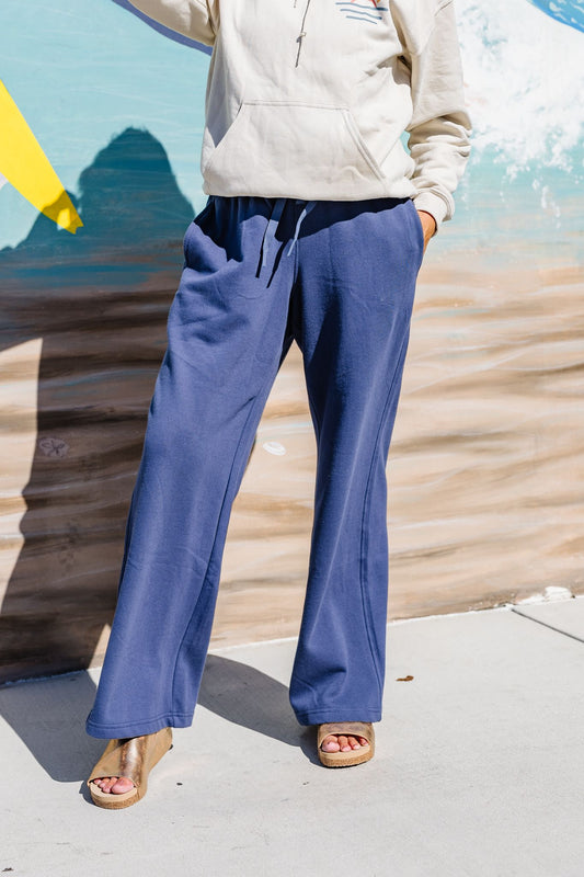 Fleece Wide Leg Sweat Pant - Navy