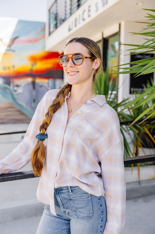 River Plaid Button Up - Lavender Ice