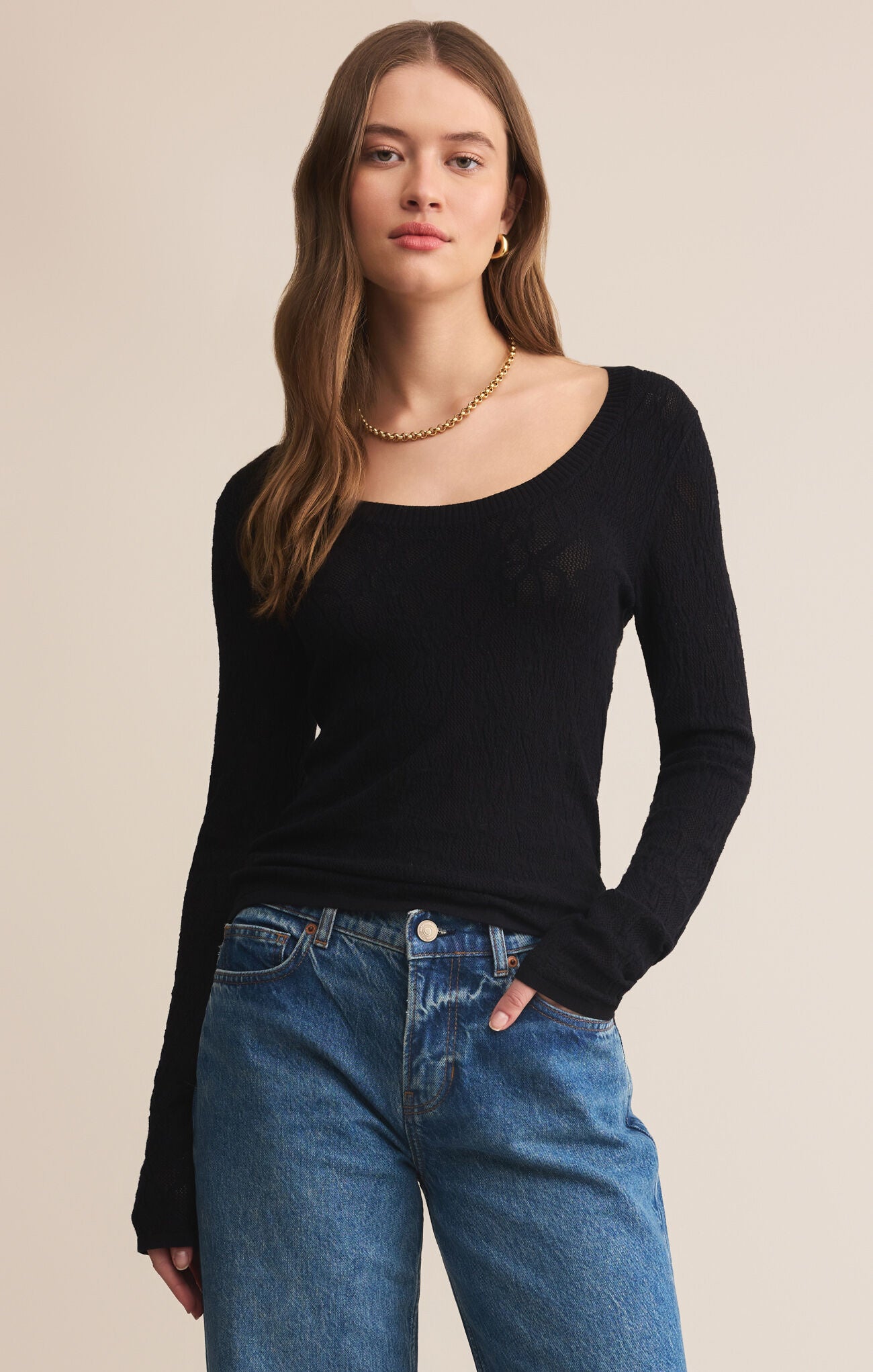 Tibi Scoop Mesh Sweater - Black