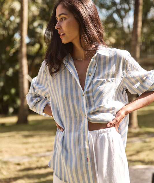 Jane Relaxed Double Cloth Shirt - Tide / White Stripe
