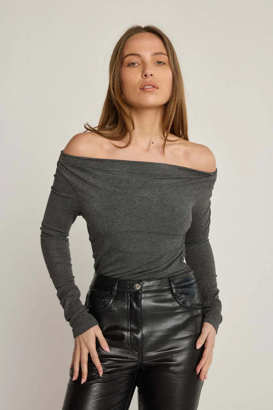 Angelica Rib Top - Charcoal