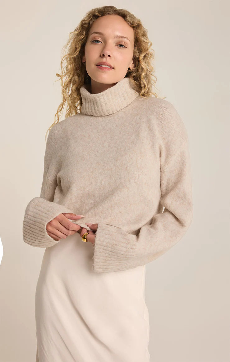 Ursa Turtleneck Sweater Top - Light Oatmeal Heather