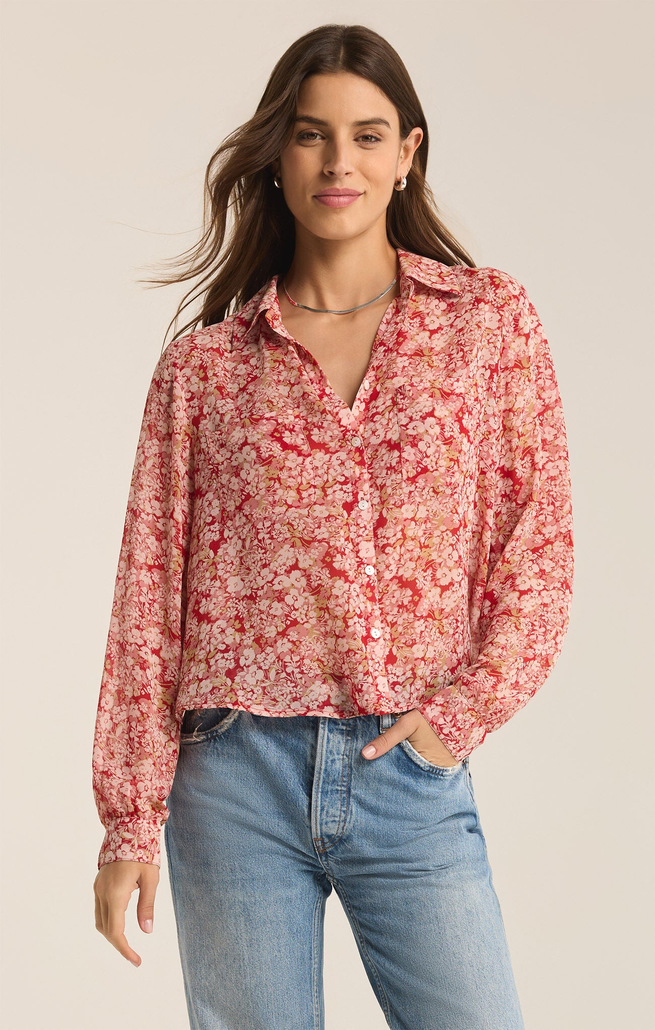 Vivienne Floral Print Top - Crimson Crush