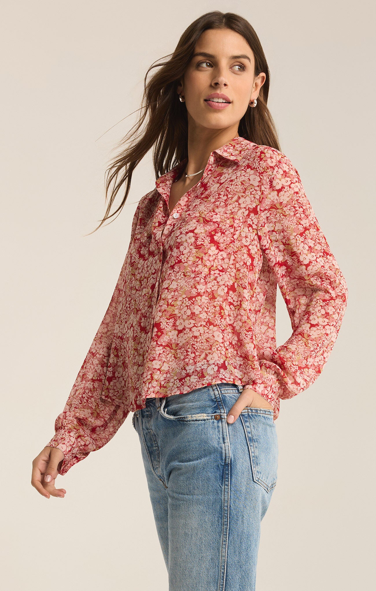 Vivienne Floral Print Top - Crimson Crush