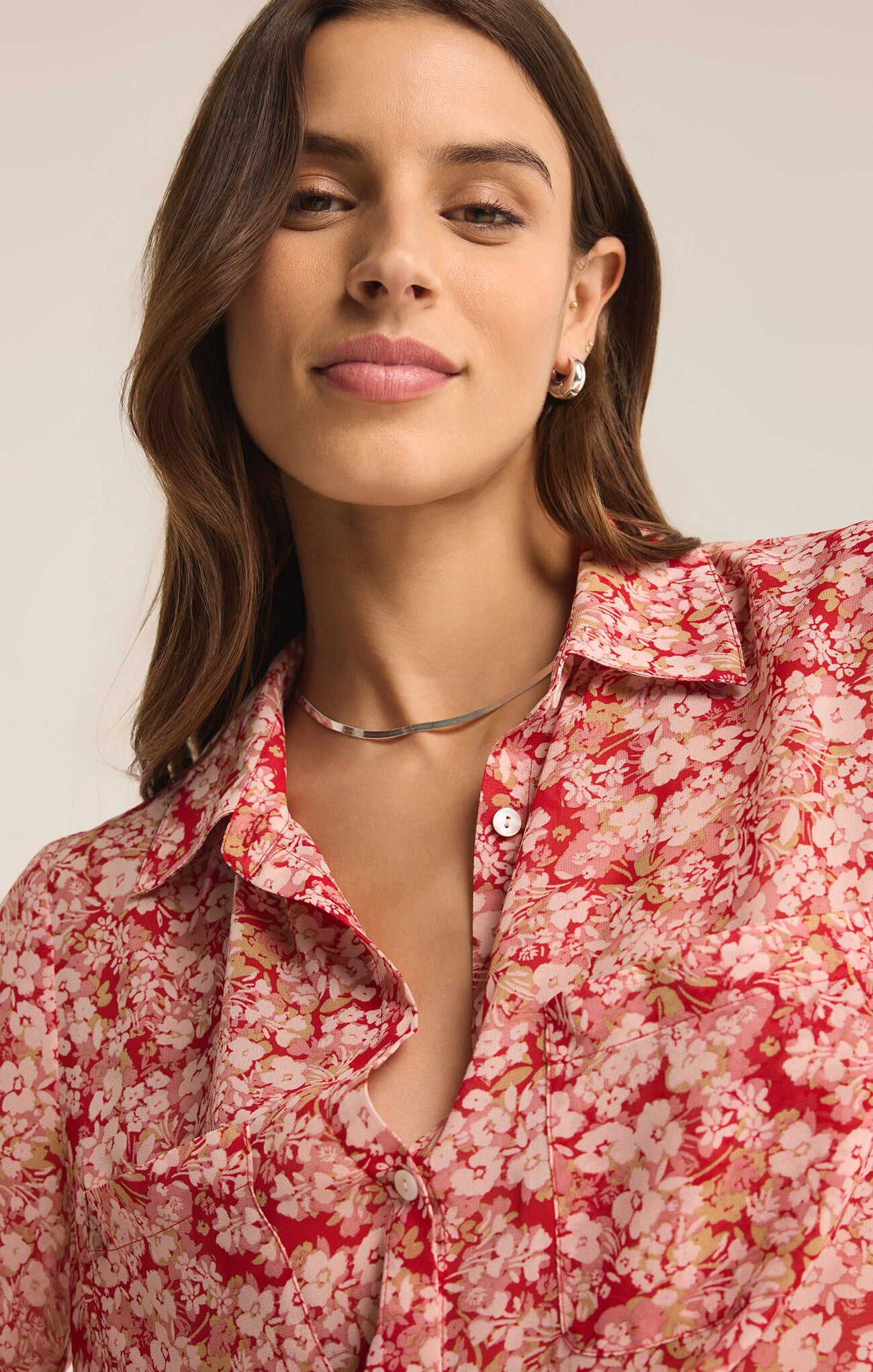 Vivienne Floral Print Top - Crimson Crush