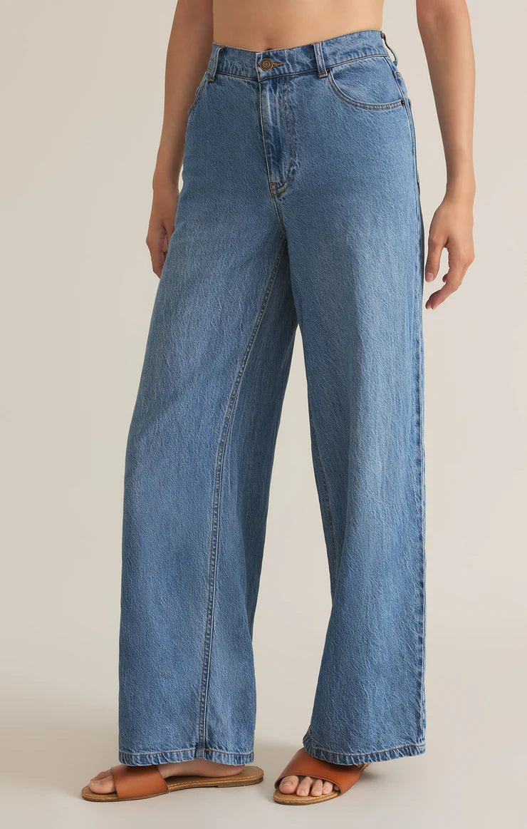 Mia Loose Wide Leg Denim Pant - Washed Indigo