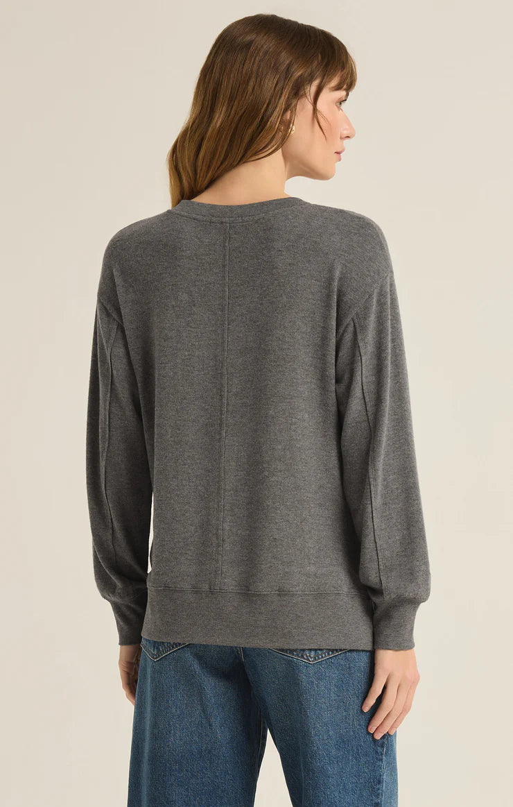 Wilder V-Neck Long Sleeve Top - Charcoal Heather