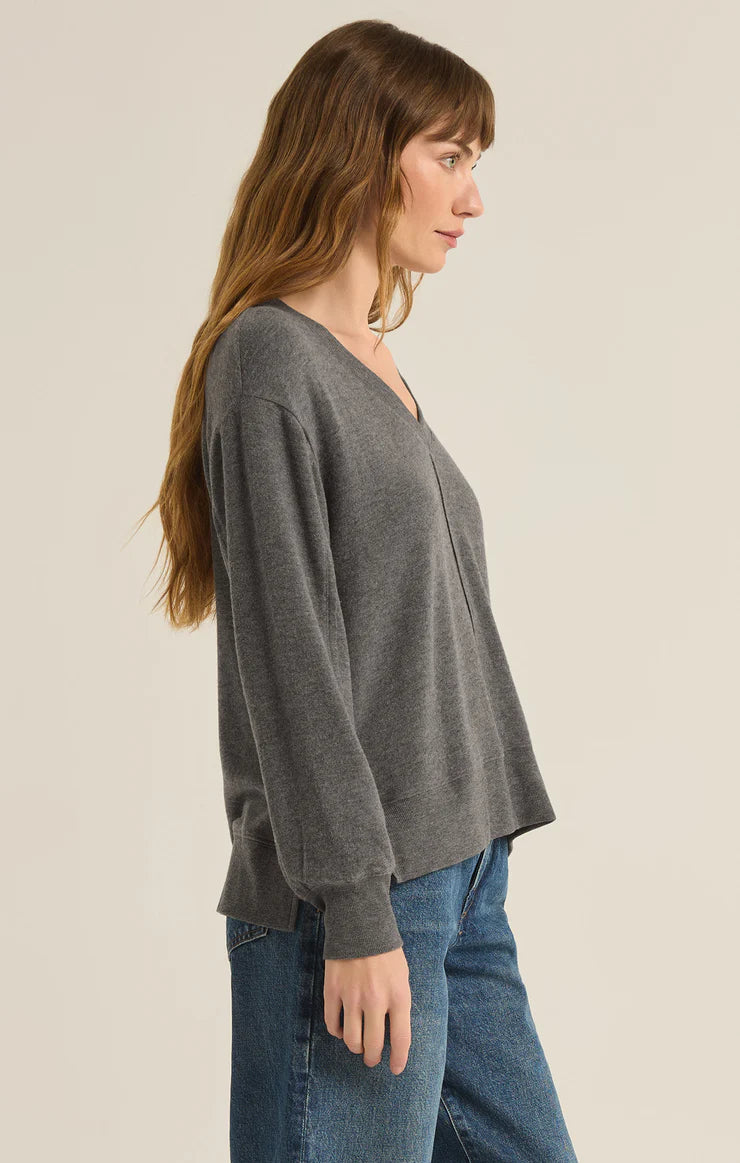 Wilder V-Neck Long Sleeve Top - Charcoal Heather