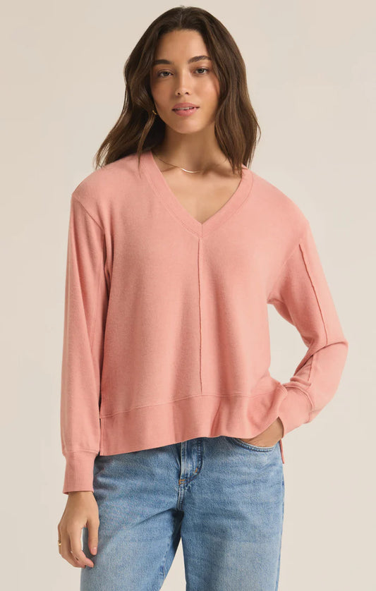 Wilder Cloud V-Neck Long Sleeve Top - Rose Haze