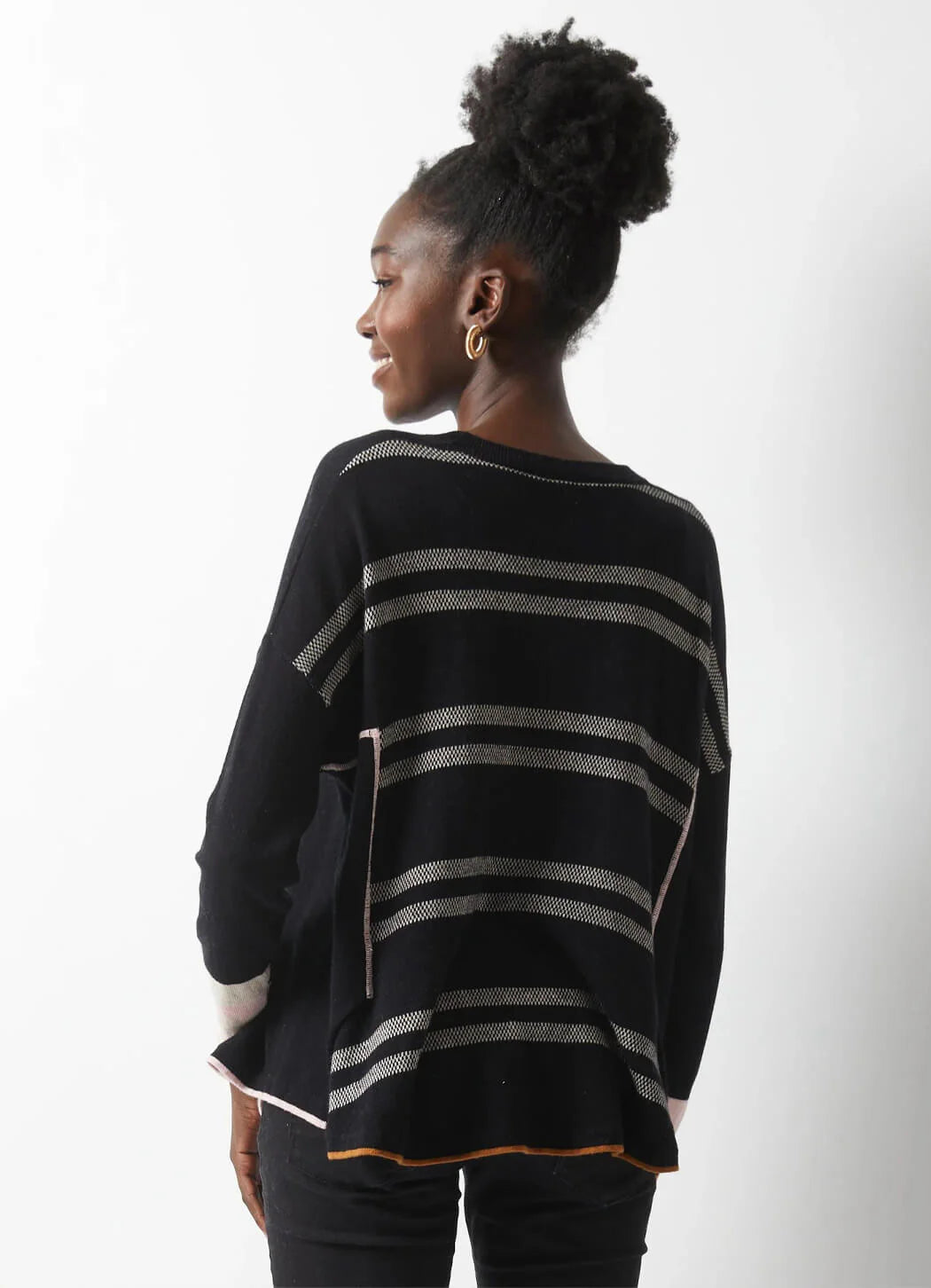 Stripe Back Birdseye Trim Sweater - Black