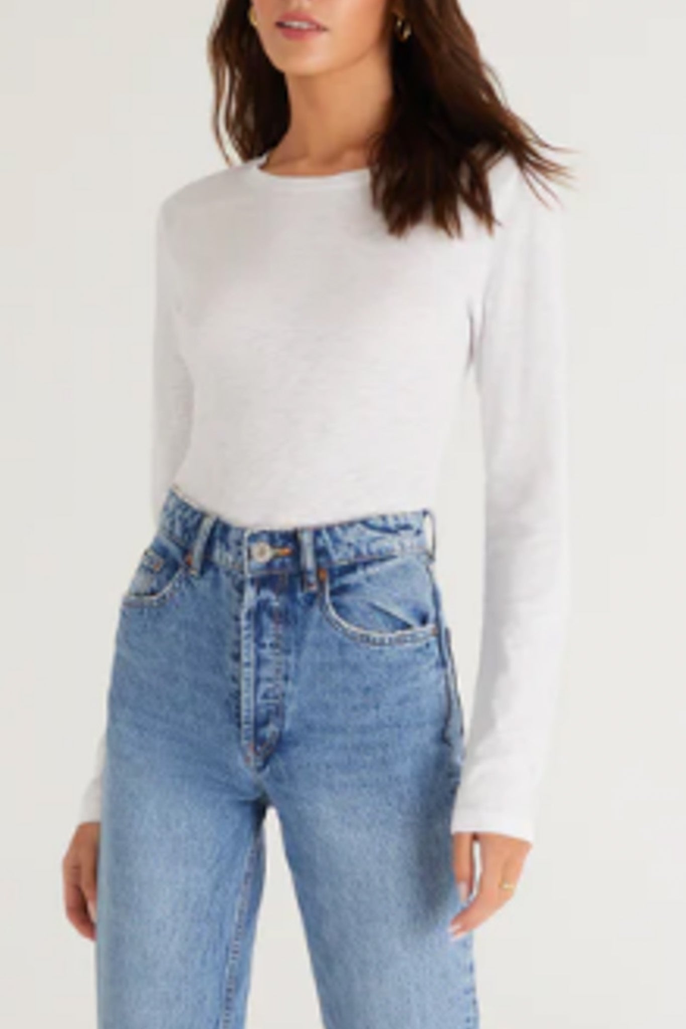 white slim fit long sleeve top